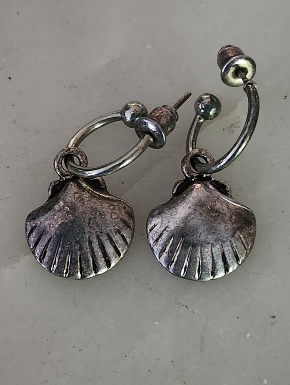 Sterling-Inspired Seashell Hoop Drop Earrings - Silver